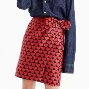 J. Crew Limited Edition Red Heart Print Mini Pencil Skirt Bow Detail Size 0 XS